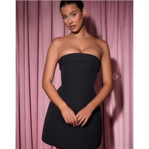 Oh Polly Women's Black Foldover-Neck Structured A-Line Mini Dress Sz 14 2578 - Picture 8 of 13